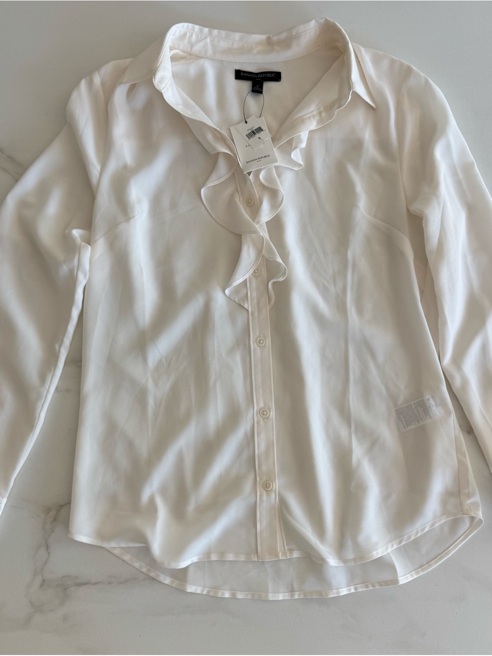 Banana Republic Ivory Ruffle-Front Button Down Blouse